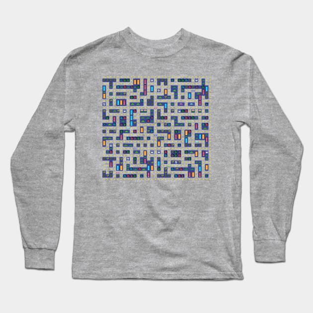 Vintage Gaming Arcade Video Game Gamer Maze Grid Pattern Long Sleeve T-Shirt by ernstc